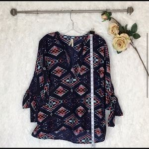 EUC Live 4 Truth Lightweight Deep V-Neck
3/4 Sleeve  Colorful Flowy Blouse